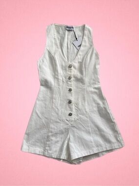 Princess Polly Cream V-Neck Button Front Romper